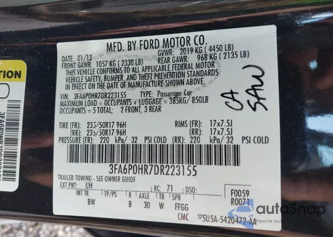 2013 Ford Fusion Se from USA, damaged, VIN 3FA6P0HR7DR223155